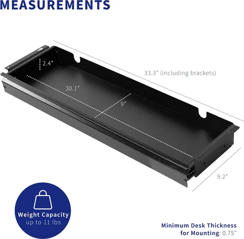 Vista 3 de VIVO DESK-DR33-B - Organizador grande de cajones de almacenamiento para debajo del escritorio, negro, de 33 pulgadas