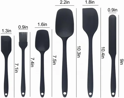 Vista 2 de Juego de espátulas de silicona resistente al calor, espátula de goma de grado alimenticio, 6 piezas, color negro Negro (balck)