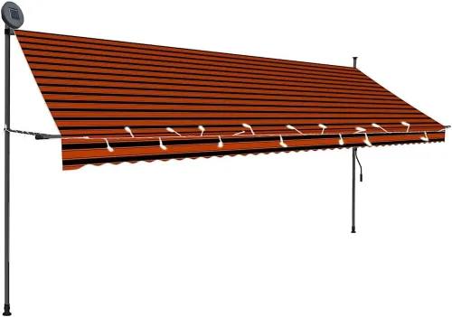 Vista 14 de vidaXL Toldo retráctil, toldo retráctil manual para patio al aire libre, toldo de refugio de sombra con LED para jardín, patio, balcón, 98.4 Naranja