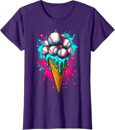 Vista 7 de Camiseta de béisbol de acuarela de helado de béisbol