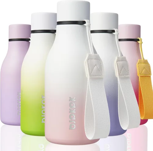 Vista 65 de BJPKPK Botellas de agua aisladas, botella de agua de metal de acero inoxidable de 12 onzas con correa, sin BPA a prueba de fugas, jarras, tazas