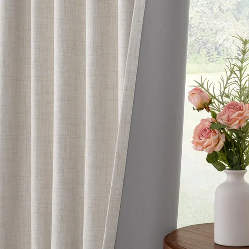 Vista 6 de INOVADAY - Cortinas 100% opacas para dormitorio y sala de estar, con anillos de clip, bolsillo para barra, juego de 2 paneles, de lino, con Beige