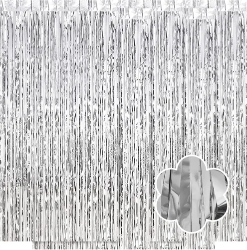 Vista 37 de Paquete de 5 cortinas de papel de aluminio negro de 3.2 x 9.8 pies, cortinas de oropel metálico con flecos, telón de fondo para cabina de fotos
