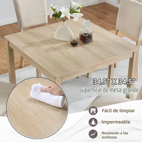 Vista 3 de Harper & Bright Designs Juego Moderno de Mesa de Comedor de 5 Piezas de Madera para 4 - Mesa de Cocina Cuadrada Pequeña de 34.5" & Sillas con Roble