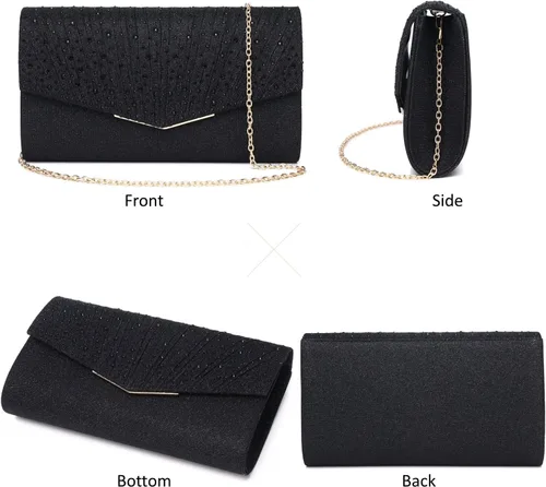 Vista 3 de Bolsos de noche para mujer, con lentejuelas y purpurina para mujer, bolso de mano brillante, bolso formal para boda, fiesta, baile de graduación