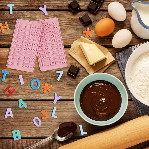 Vista 4 de Patelai 4 moldes de letras de chocolate, de silicona, para San Valentín, alfabeto, número, pastel, pastel, bandeja de decoración de dulces