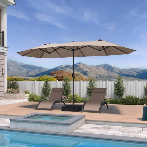 Vista 37 de PURPLE LEAF - Sombrilla de mercado de patio de 13 pies con base rectangular doble cara, sombrilla de mesa para exteriores con manivela, 12 varillas