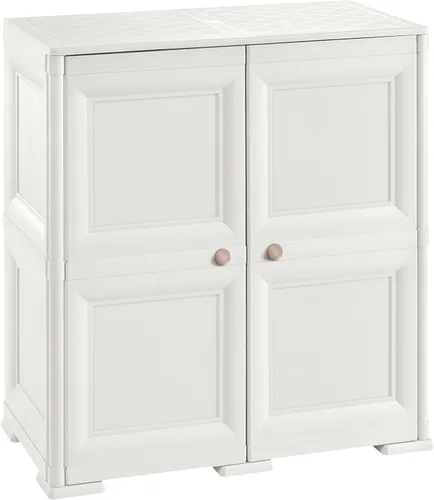 Vista 5 de Omnimodus - Armario de almacenamiento de plástico con puertas; armario ligero con 3 estantes para organización; fácil montaje, color crema