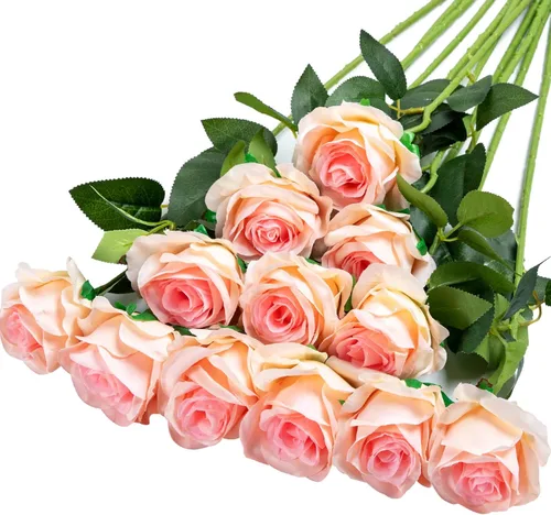 Vista 16 de Hawesome - Ramo de 12 rosas artificiales de seda con tallo largo para decoración del hogar, boda, fiesta (Negro-1)