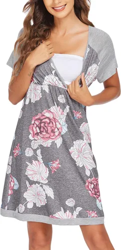 Vista 3 de Ekouaer - Vestido 3 en 1 Camisón de maternidad, parto, lactancia Ropa de maternidad para mujer