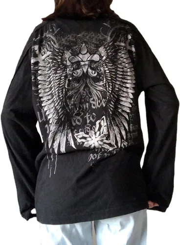 Vista 3 de Camisa de hada para mujer, de manga larga, con estampado vintage, cuello redondo, estética, ajustada, ropa de grunge