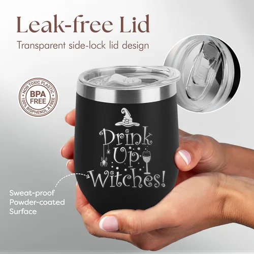 Vista 2 de shop4ever Drink Up Witches - Vaso de vino aislado de 12 onzas, color negro Iniciador de conversación Regalo de cumpleaños Regalo de vacaciones
