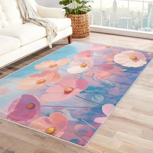 Vista 10 de Alfombra floral retro 70S, lavable, Groovy Funky de 8 x 10 pulgadas, alfombra grande de flores naranjas, dormitorio, sala de estar, decoración