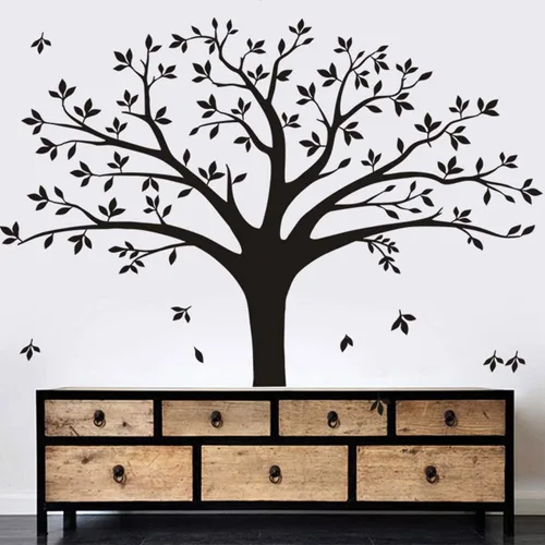 Vista 3 de Vinilo decorativo para pared de árbol de fotos de familia gigante, arte mural, decoración de pared para sala de estar, habitación de bebé (negro)