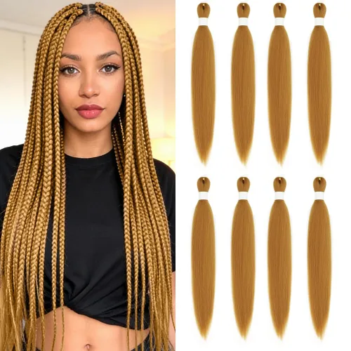 Vista 61 de 8 paquetes de extensiones preestiradas - 16 pulgadas de cabello trenzado premium, 55G/paquete, sin picazón, fijación en agua caliente, textura Perm
