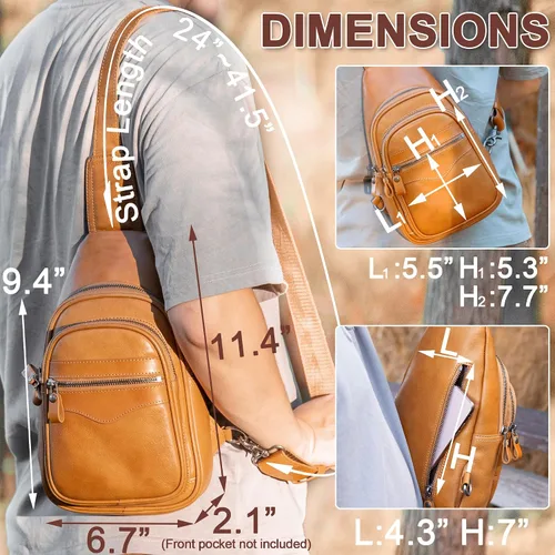 Vista 6 de Bolso bandolera de cuero genuino para hombres y mujeres, bolso de hombro cruzado, mochila de pecho, bolso de mano casual
