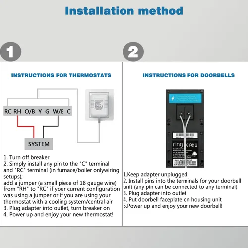 Vista 4 de LIANSUM Adaptador de cable transformador C de 24 V para termostato y todas las versiones de timbre de timbre, compatible con Nest 1st/2nd, Ecobee