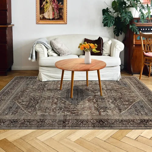 Vista 6 de Alfombra de área de 5 x 7, alfombra bohemia vintage, ultra suave, de pelo bajo, lavable, antideslizante, resistente a las manchas, alfombra impresa