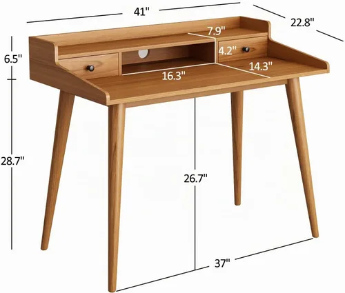Vista 2 de Escritorio moderno de mediados de siglo, escritorio de madera para oficina en casa de 41 pulgadas, escritorio para computadora o computadora