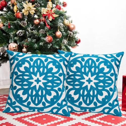 Vista 15 de Juego de 2 fundas de almohada decorativas bordadas, estilo bohemio, lona de algodón, para patio, sofá, sala de estar, 18 x 18 pulgadas