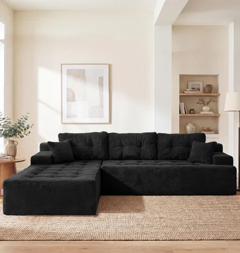 Vista 78 de Hobestluk - Sofá modular sin hueso, sofá seccional en forma de L 96" Right Facing Chaise Black,Memory Foam,Removable Cover,Non-slip Bottom,No
