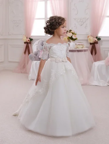 Vista 2 de Elegante vestido de primera comunión con cuentas de encaje para niña de flores de 2 a 12 años MARFIL (ALL IVORY)