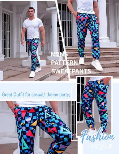 Vista 5 de Pantalones deportivos para hombre, disfraces de entrenamiento de los años 80, divertidos pantalones deportivos con bolsillos, pantalones deportivos