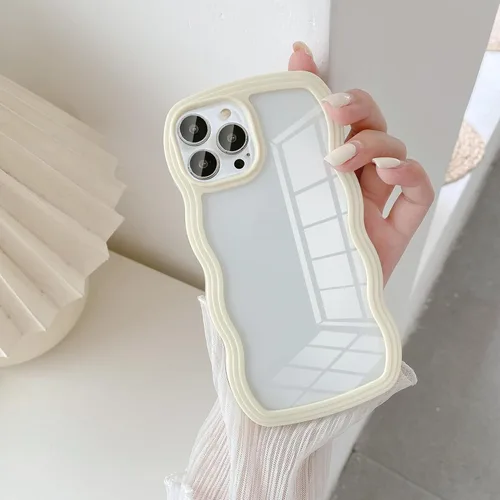 Vista 7 de UEEBAI Funda transparente con marco ondulado para iPhone 13 Pro Max de 6.7 pulgadas, funda de teléfono transparente y rizada, bonita funda ondulada