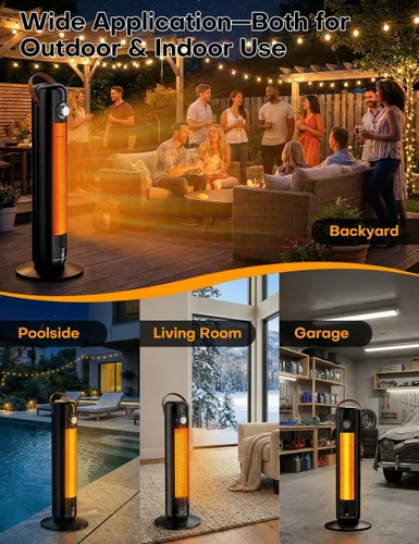 Vista 5 de Calentador eléctrico de cerámica PTC de 1500 W con 4 modos, calefacción 1S de 350 pies cuadrados, calentadores de patio oscilantes de 70° para uso
