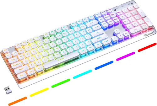 Vista 10 de M104 Teclado inalámbrico para juegos con cable/Bluetooth mecánico tacto iluminado teclado de computadora con teclado numérico RGB tamaño completo