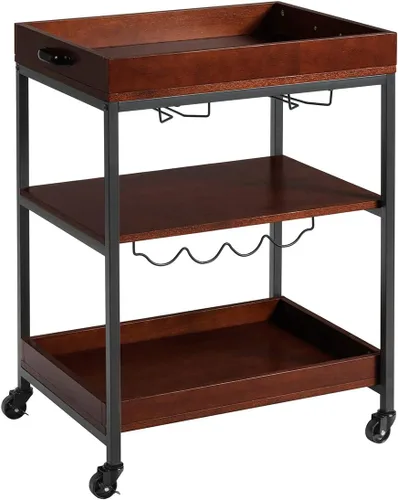 Vista 8 de Giantex Carrito de isla de cocina, carrito de estilo industrial con ruedas de 3 niveles, carrito de servicio, soporte de cocina de madera