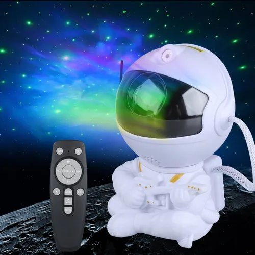 Vista 8 de Proyector de Estrellas de Astronauta, Luz de Galaxia Proyector de Estrellas para Niños, 8 Modos Control Remoto y Luces LED Ajustables de 270°