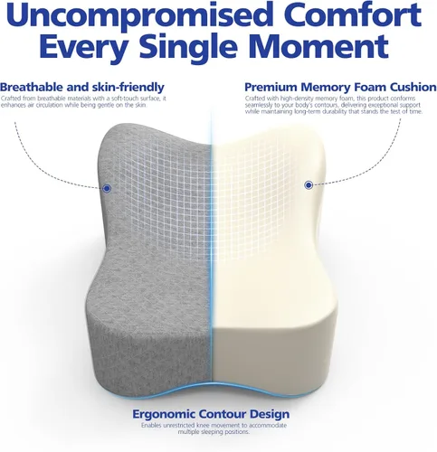 Vista 3 de WR - Almohada de rodilla para dormir de lado, almohada de espuma viscoelástica para dormir circulación sanguínea y elevar la alineación
