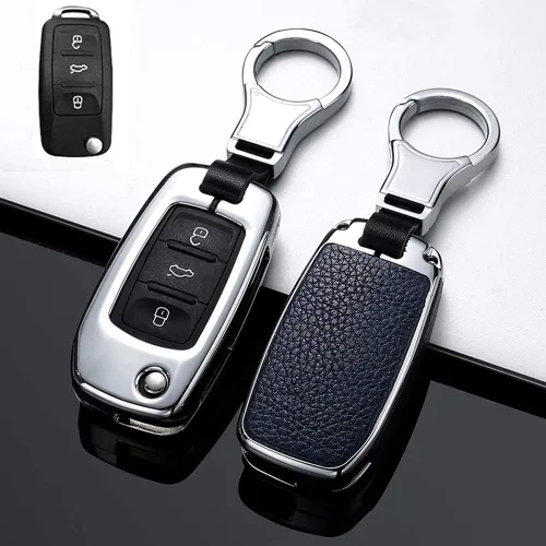 Vista 12 de SANRILY 1 unids Flip Key Fob Funda para Volkswagen Jetta Passat Golf Beetle GTI Tiguan EOS Keyless Remote Metal Cuero Key Protector Shell con Rojo