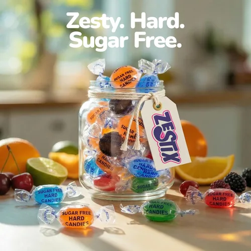 Vista 7 de Caramelos duros de frutas variadas sin azúcar, bolsa de 1 libra, envuelta