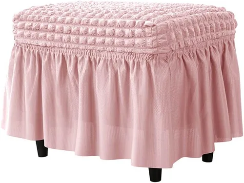 Vista 12 de GAWEKIQE Fundas otomanas de tela de sirsaca de alta elasticidad, funda para reposapiés con falda, rectangular, moderno, protector de muebles