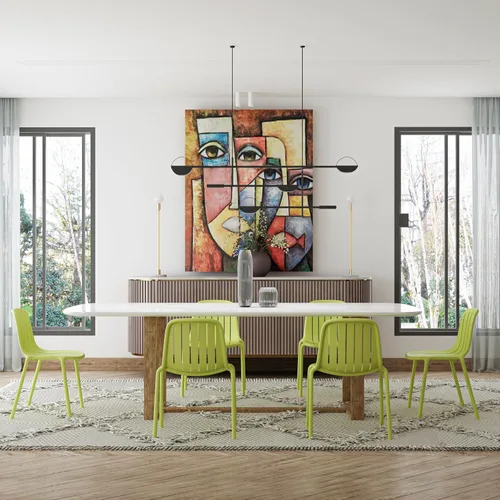 Vista 6 de LESHI Sillas de comedor para patio, sillas apilables de plástico con diseño transpirable, estilo artístico moderno y simple para comedor, balcón