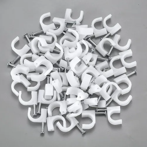 Vista 6 de 700 clips de cable con clavos de acero, clips de gestión de cables de cable, cable Ethernet blanco/cable coaxial/soporte de cable de cable, clips