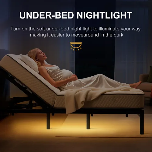 Vista 3 de Base de cama ajustable Queen – Base eléctrica ajustable con control remoto inalámbrico, gravedad cero y masaje, carga USB y almacenamiento debajo