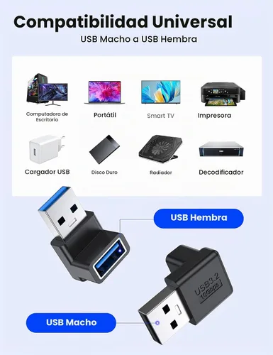 Vista 5 de MOGOOD Adaptador USB A 3.2 de ángulo recto de 90 grados, paquete de 2 Negro