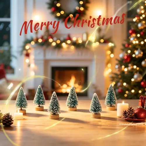 Vista 4 de ONESING 24 Pcs Mini Bottle Brush Trees with Wooden Base Artificial Small Christmas Pine Tree for Crafts, Winter Snow Ornaments for Christmas Table
