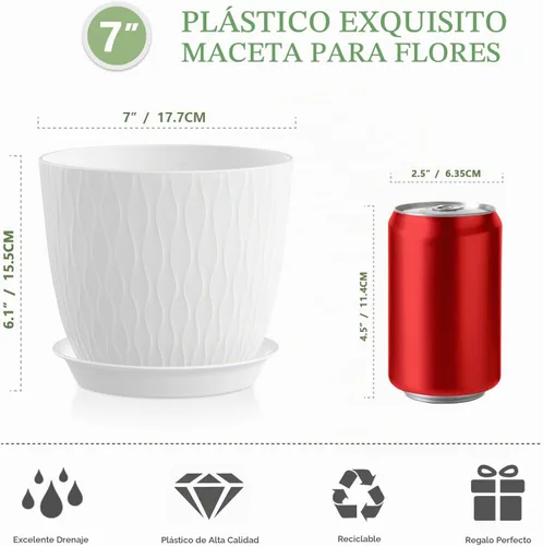 Vista 2 de WSMKSZ Macetas de 7 pulgadas, paquete de 5 macetas con agujeros de drenaje y platillos para plantas de interior, macetas de plástico con ondas
