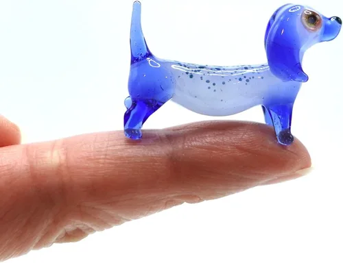 Vista 14 de Dachshund Micro Tiny Figurines Hand Blown Glass Art Animals Collectible Dog-Lover Gift Home Décor (Black Purple)