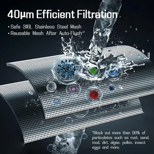 Vista 5 de Filtros de sedimentos giratorios automáticos de 40 micrones, descarga y drenaje automático de pantalla táctil, cabezal giratorio de 360°, filtro