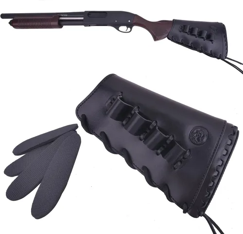 Vista 3 de Almohadilla de cuero para mejilla de culata cosida a mano para rifle 38/357 45-70 308 .22LR 12GA Mano zurda - Negro