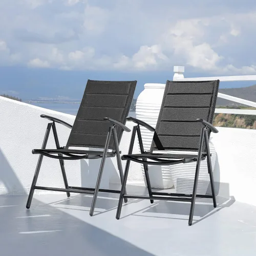 Vista 9 de PURPLE LEAF Juego de 2 sillas plegables para patio al aire libre, sillas de camping reclinables al aire libre con asiento acolchado de algodón