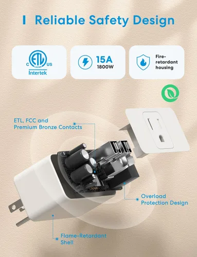 Vista 6 de meross Enchufe inteligente Mini, 15 A y Wi-Fi fiable, compatible con Apple HomeKit, Siri, Alexa, Echo, Google Assistant y Nest Hub, control