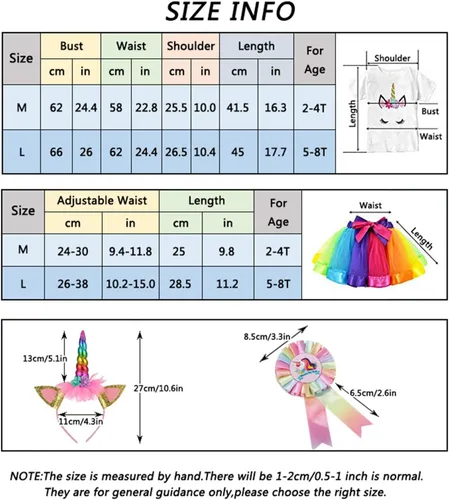 Vista 6 de YULUOSHA Falda tutú de unicornio con capa arcoíris para niñas, diadema e insignia de unicornio para fiesta de cumpleaños, Arco iris