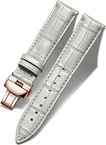 Vista 15 de BINLUN Leather Watch Strap, Quick Release Genuine Leather Replacement Watch Band with Butterfly Deployment Buckle for Men and Women, 12mm-24mm Blanco