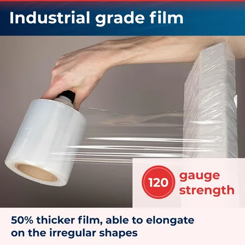 Vista 4 de IDL Packaging Mini rollo elástico de 5 pulgadas, 700 pies, calibre 120 (paquete de 6) con un mango de plástico incluido – Envoltura de plástico
